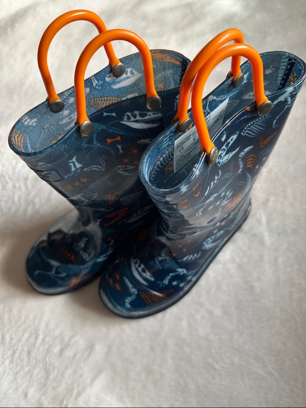 Western Chief Navy Rain Boots with Orange Dinosaur Accents